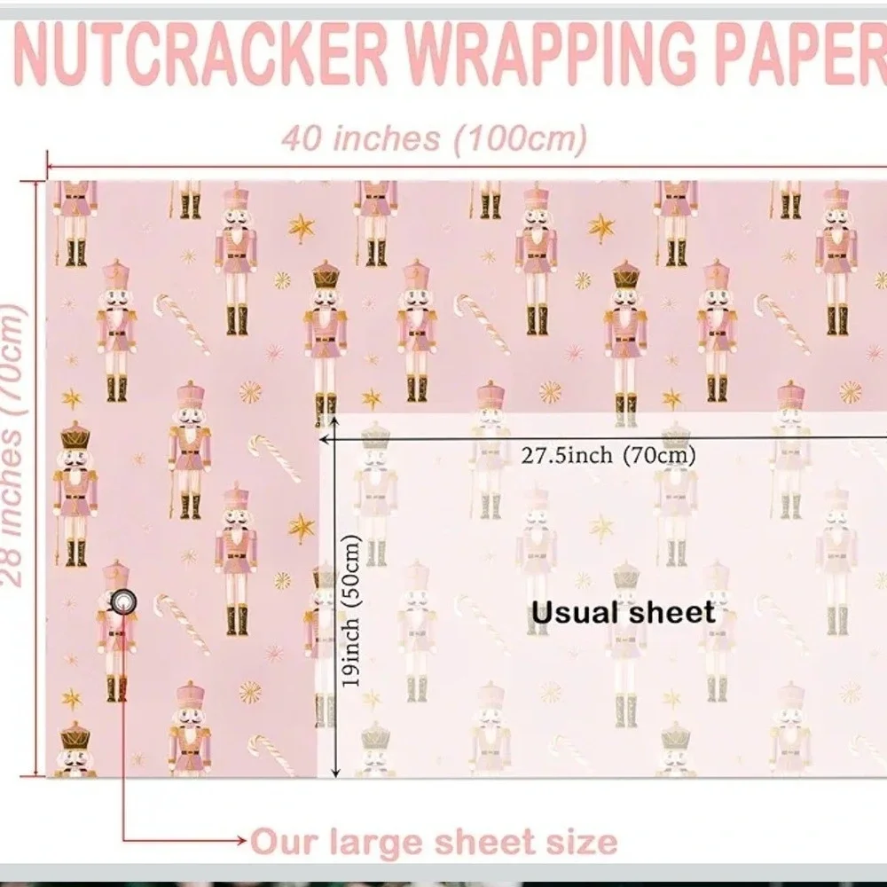 Pink Nutcracker Christmas Wrapping Paper Holiday Gift Wrap Cute Pink Xmas Paper